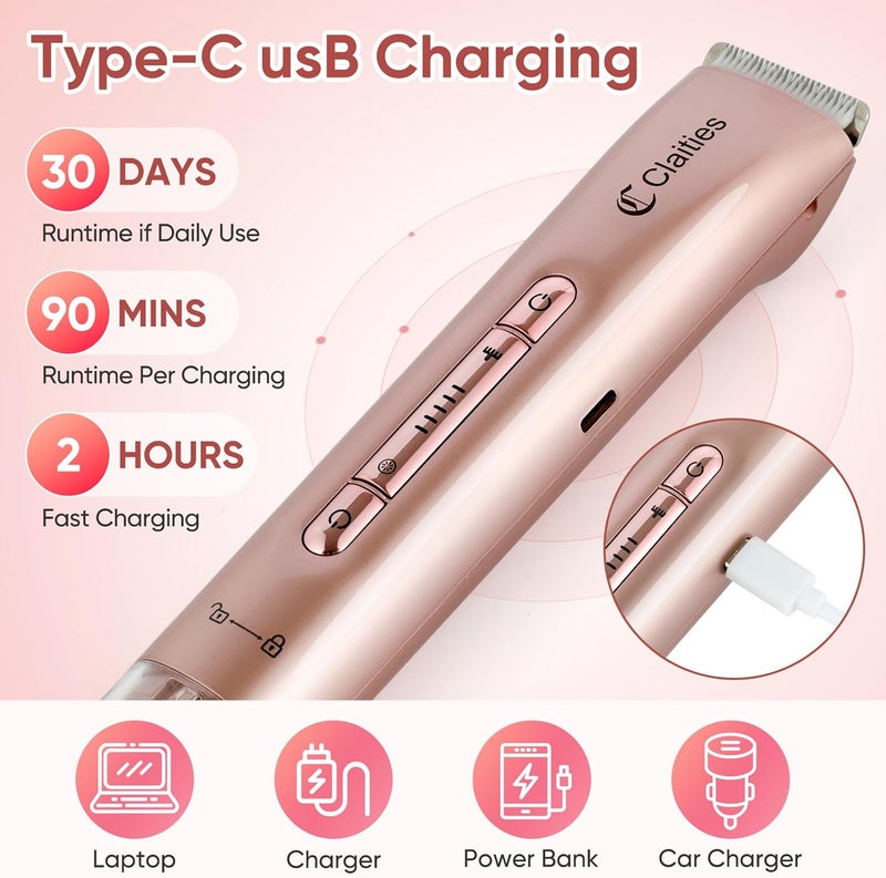 claities 2 in 1 Women Electric Shaver Dual Head Bikini Trimmer for Women IPX7 Waterproof Wet & Dry Use Body Hair Trimmer and Facial Hair Remover for Bikini Underarm Leg Arm Body Face - Image 5
